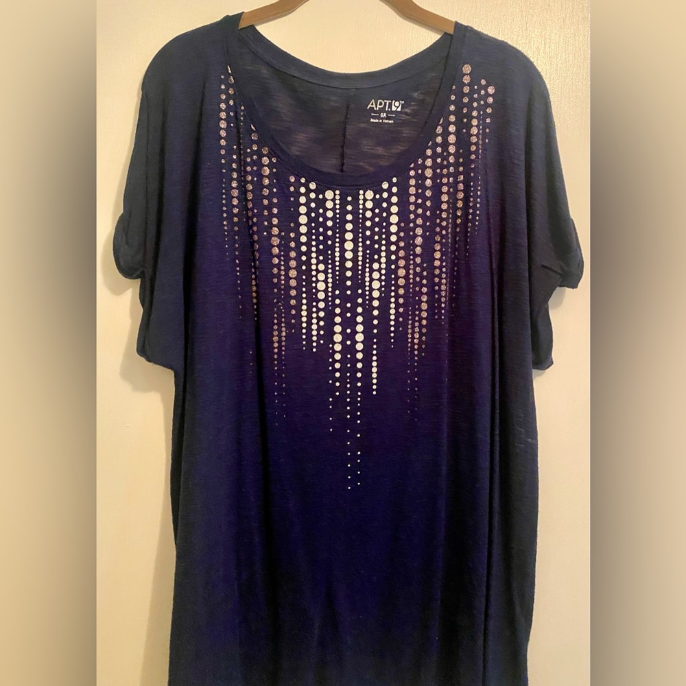Only Worn Once. Apt. 9 Women's Dark Blue Blouse with Gold Sequin Accents